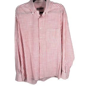 CASSERA Mens Sz 18 1/2 Red White Striped Linen Blend Shirt